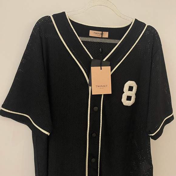 TWINSET Black Top With Number 8 Mesh T-shirt IT 42 NWT - Picture 11 of 11